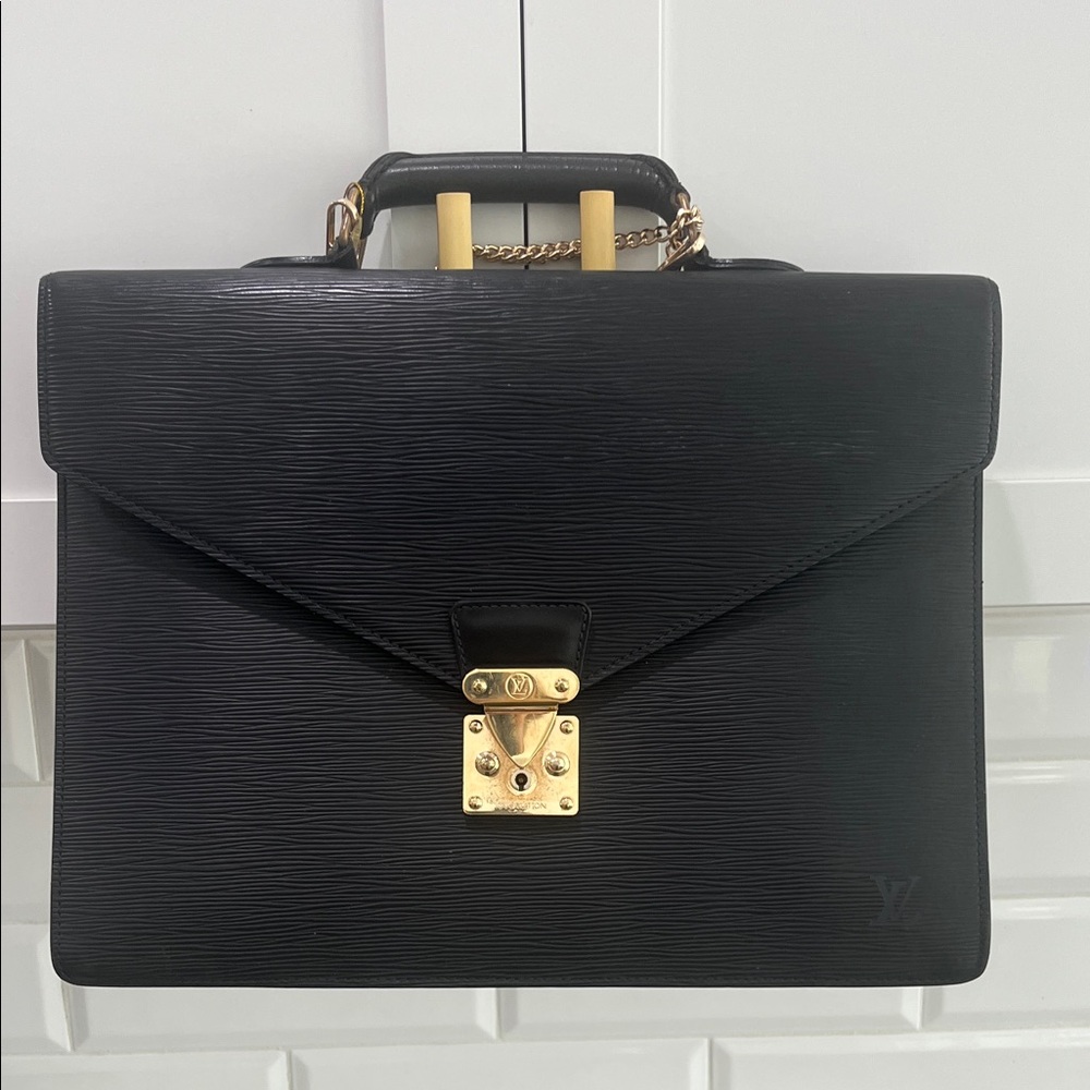 Louis Vuitton Black Briefcase with Gold Hardware